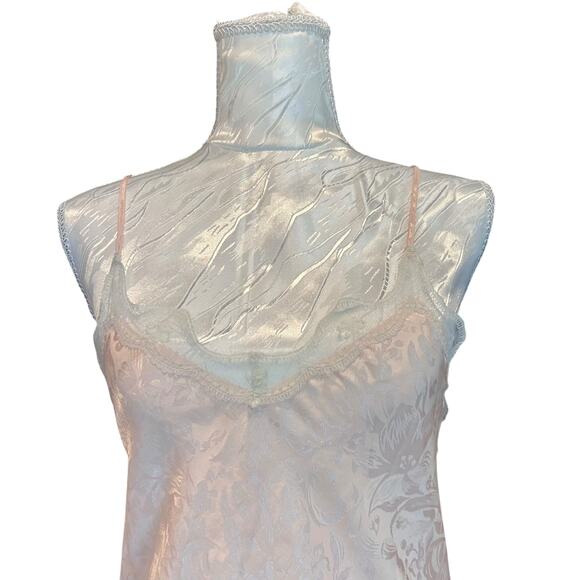 Vintage Satin Mermaid Slip Dress Light Pink Medium Floral Jacquard Y2K Romantic - Picture 5 of 16